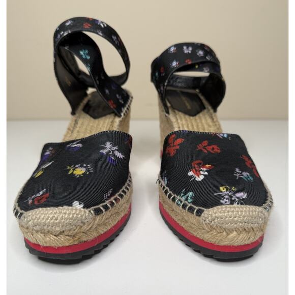 Diane Von Furstenberg Palermo Espadrille Womens 10M Black Floral Canvas Wedge - Picture 2 of 11